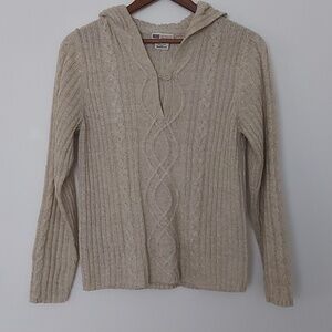 Vintage Faded Glory Hooded Cable/Fisherman Knit Sweater Oatmeal Size M